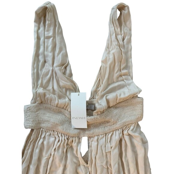 Indah Anjali Cream V Neck Plunge Maxi Dress Size M Women's Revolve Cream Boho - Picture 7 of 10